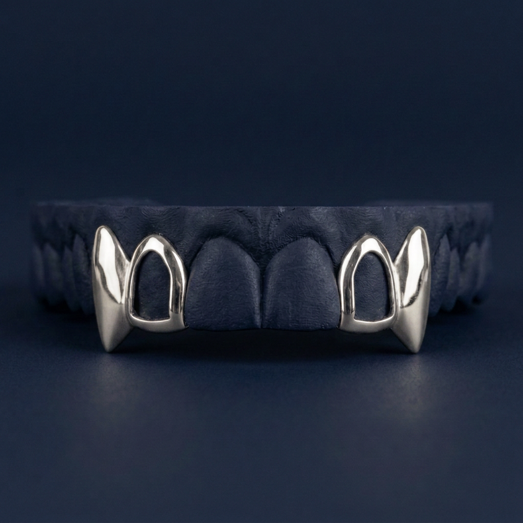 Silver Open Face Fang Pair
