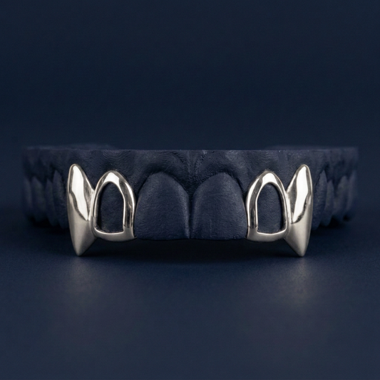 Silver Open Face Fang Pair