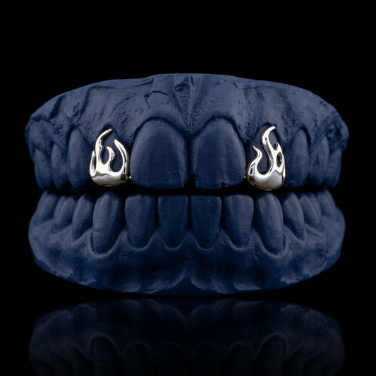 Hellfire - Silver Two Teeth Flame Grillz